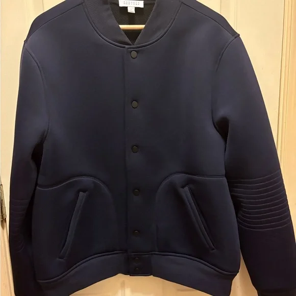 Barneys New York Scuba Bomber Jacket – Navy, Modern Minimalist Style Sz L - Picture 2 of 12